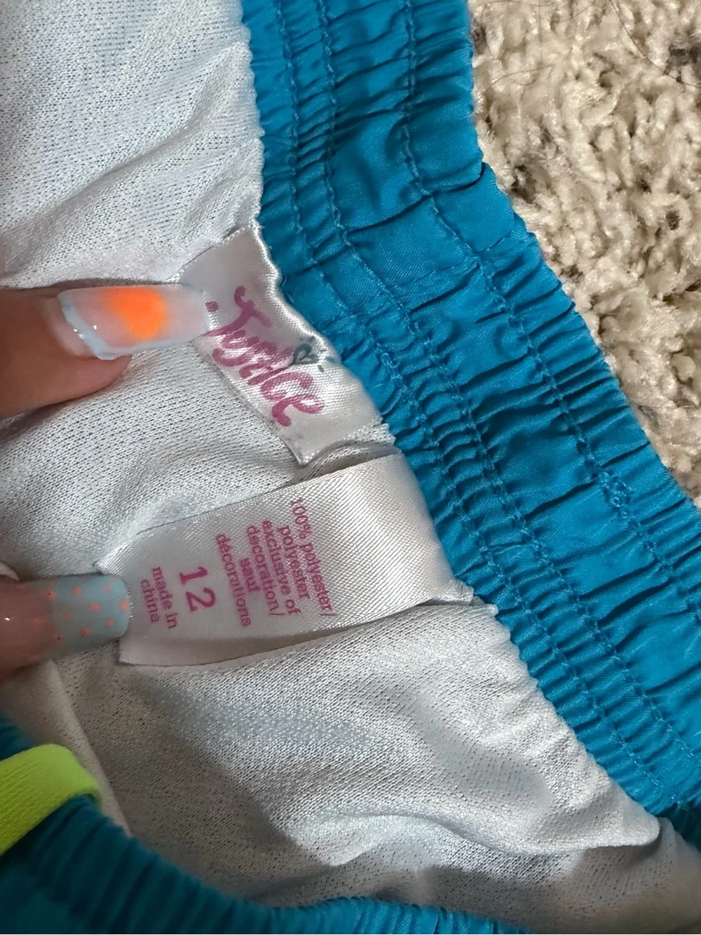 Justice Turquoise Athletic Shorts with Neon Yellow Trim